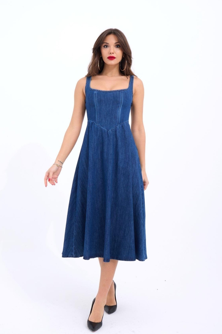 Denim Dress - Blue - Fame - Globality Store - Women Clothes Wholesale Turkey