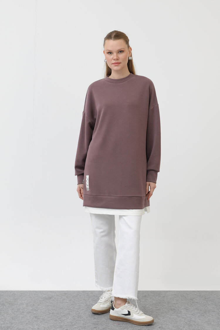 Tunic With Front Label Detail - Plum - Puane - Globality Store - Women Clothes Wholesale Turkey