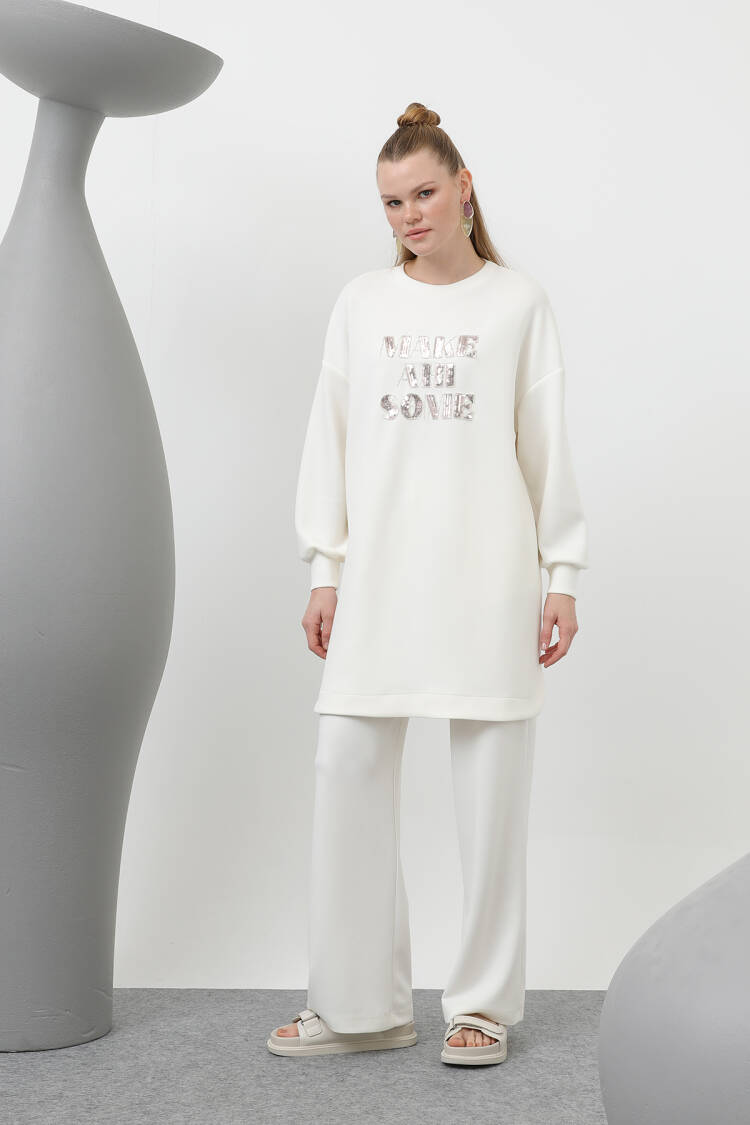 Front Stone And Sequin Embroidery Written And Trouser Suit - Brand: Puane - Women's Clothing Wholesale - Globality Store