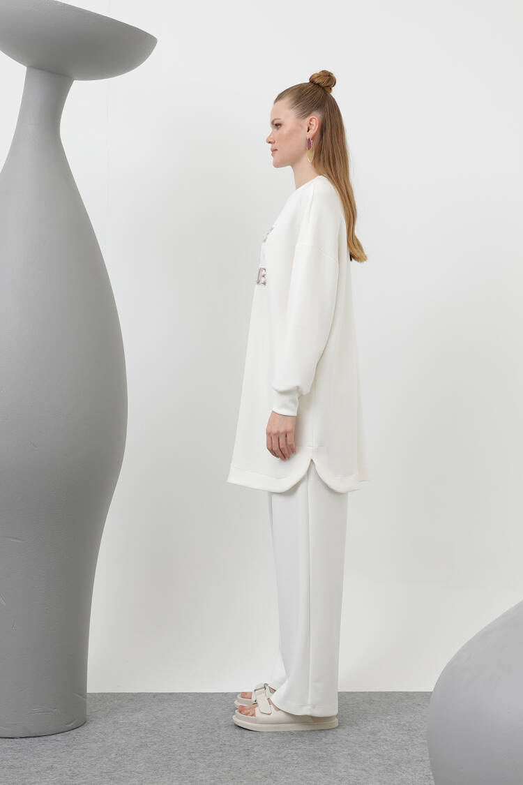 Front Stone And Sequin Embroidery Written And Trouser Suit