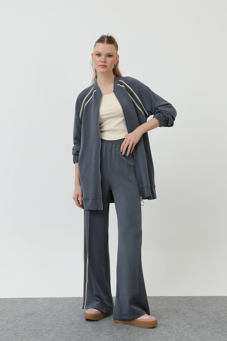 Zippered Shoulder Stripe Detailed Trouser Suit - Puane - Globality Store - Women Clothes Wholesale Turkey