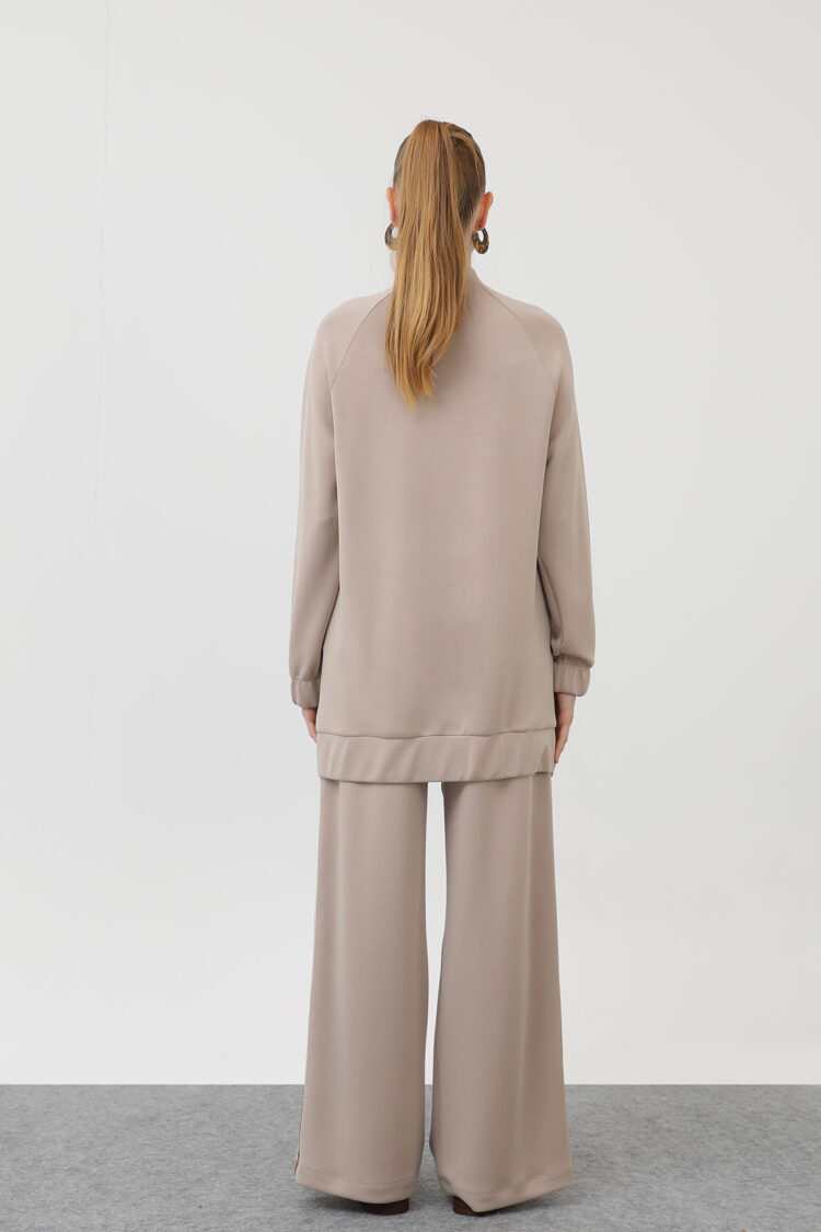 Zippered Shoulder Stripe Detailed Trouser Suit