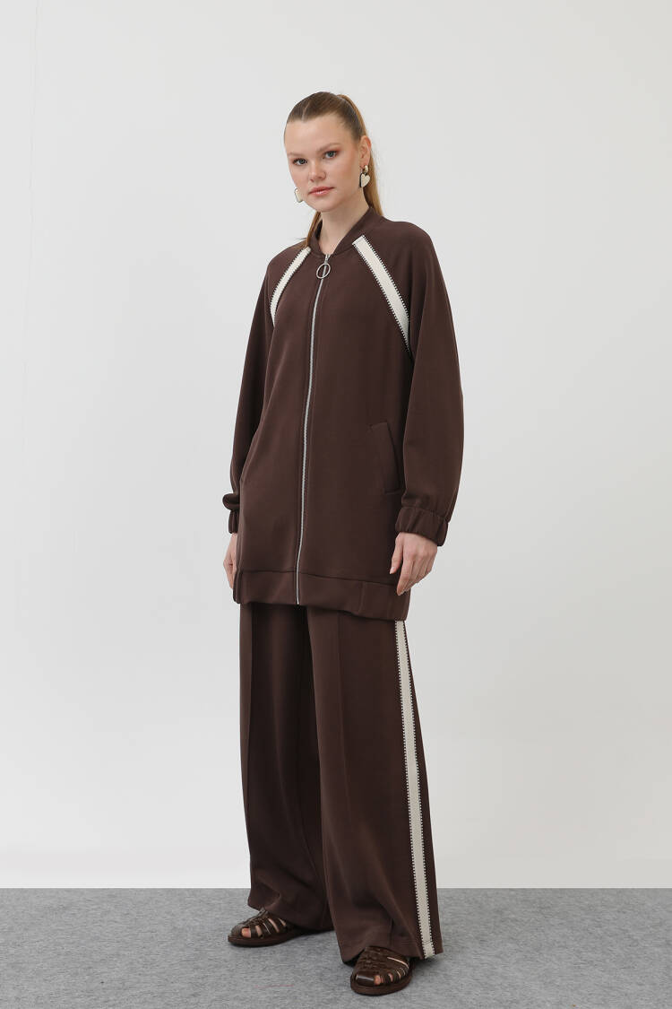 Zippered Shoulder Stripe Detailed Trouser Suit - Puane - Globality Store - Women Clothes Wholesale Turkey