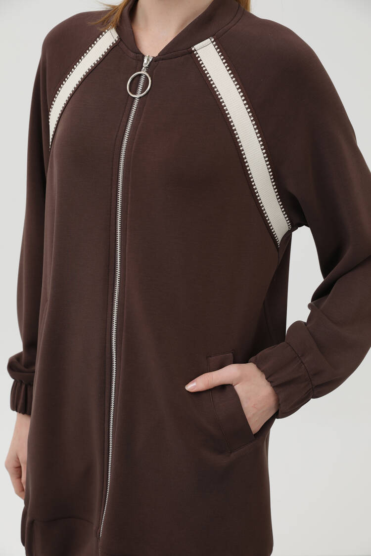 Zippered Shoulder Stripe Detailed Trouser Suit