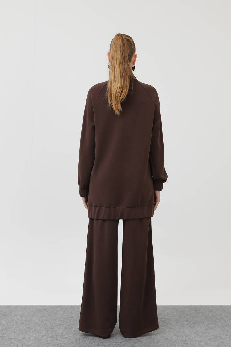Zippered Shoulder Stripe Detailed Trouser Suit
