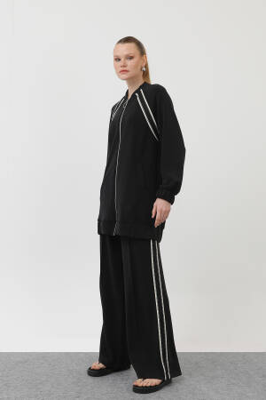 Zippered Shoulder Stripe Detailed Trouser Suit - Puane - Globality Store - Women Clothes Wholesale Turkey