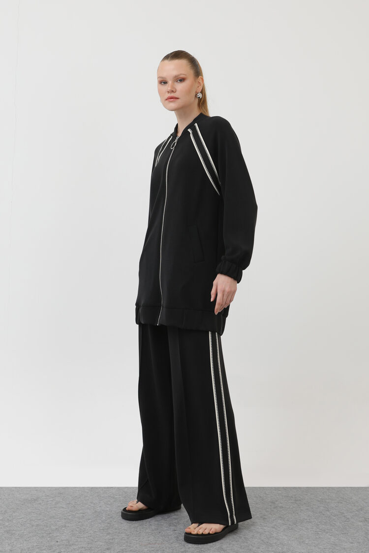 Zippered Shoulder Stripe Detailed Trouser Suit - Puane - Globality Store - Women Clothes Wholesale Turkey