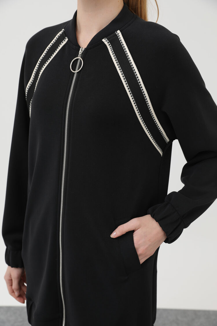 Zippered Shoulder Stripe Detailed Trouser Suit