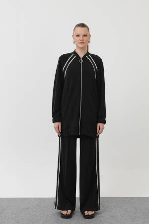 Zippered Shoulder Stripe Detailed Trouser Suit - Puane - Globality Store - Women Clothes Wholesale Turkey