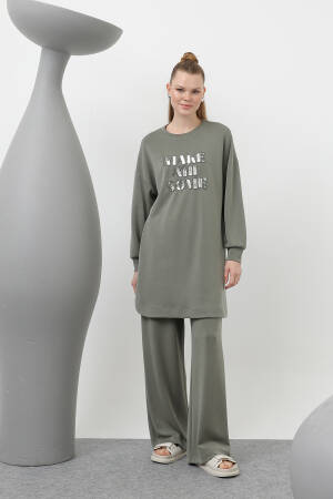 Front Stone And Sequin Embroidery Written And Trouser Suit - Brand: Puane - Women's Clothing Wholesale - Globality Store