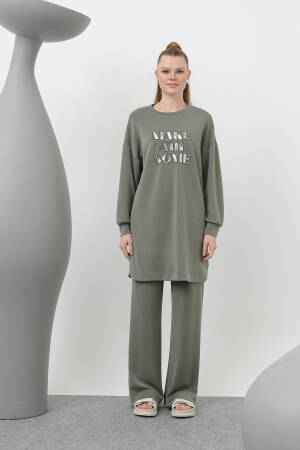 Front Stone And Sequin Embroidery Written And Trouser Suit - Brand: Puane - Women's Clothing Wholesale - Globality Store
