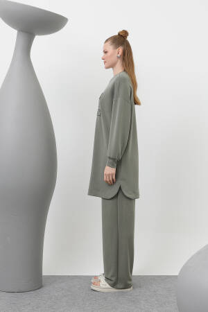 Front Stone And Sequin Embroidery Written And Trouser Suit - Brand: Puane - Women's Clothing Wholesale - Globality Store