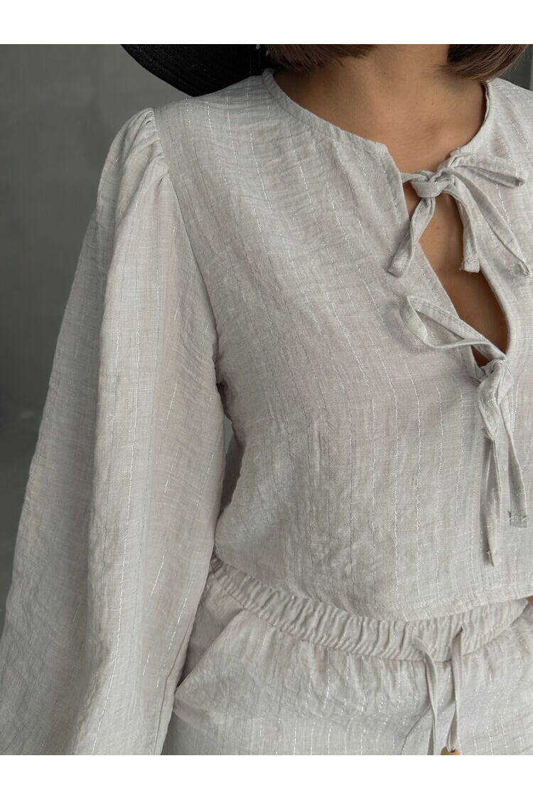 StoneGlitter Striped Front Tie Blouse