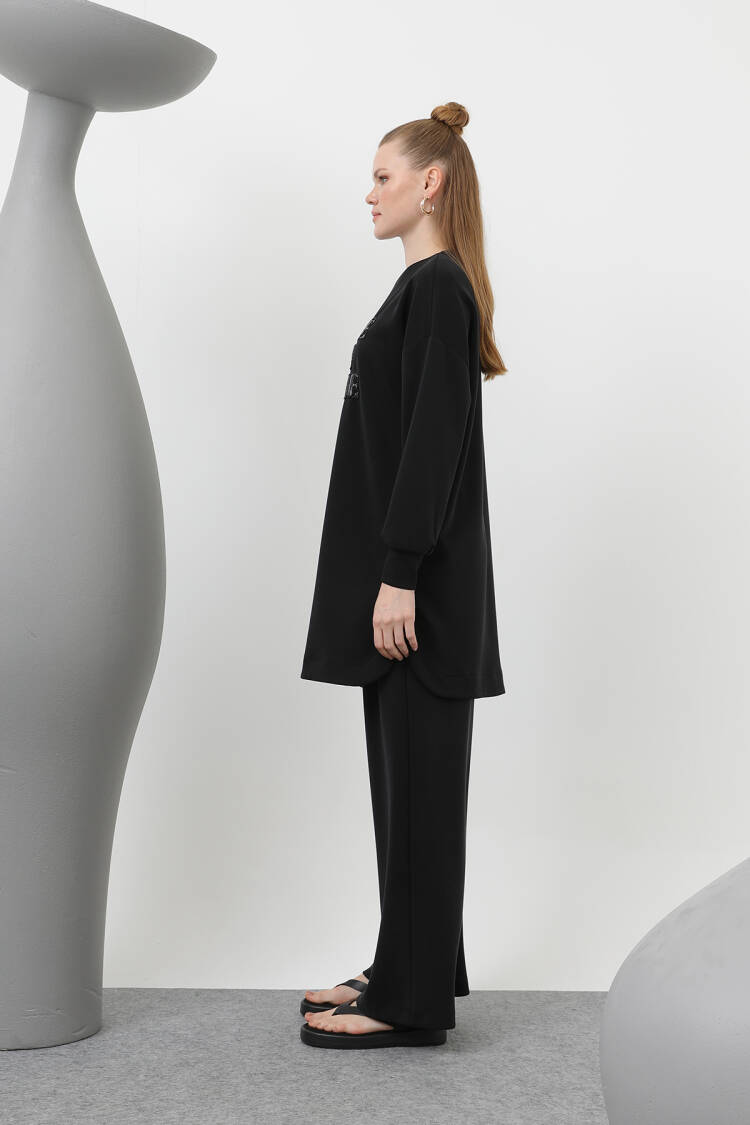 Women's Front Stone And Sequin Embroidery Written And Trouser Suit