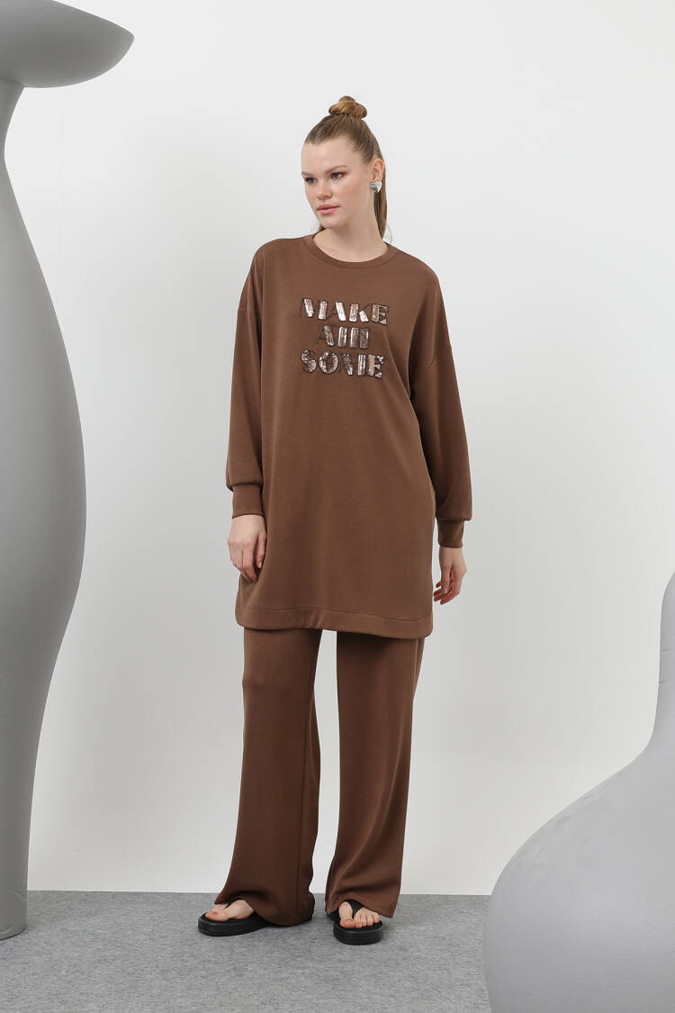 Women's Front Stone And Sequin Embroidery Written And Trouser Suit - Brand: Puane - Women's Clothing Wholesale - Globality Store