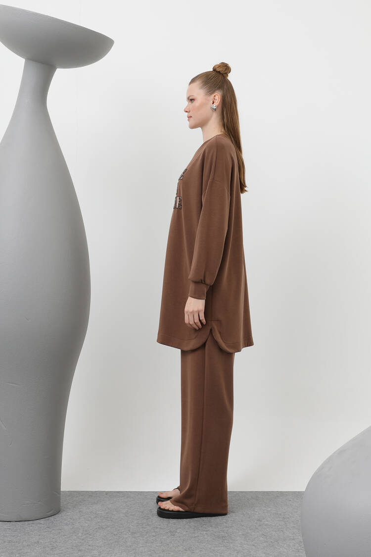 Women's Front Stone And Sequin Embroidery Written And Trouser Suit