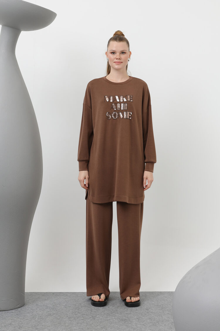 Women's Front Stone And Sequin Embroidery Written And Trouser Suit