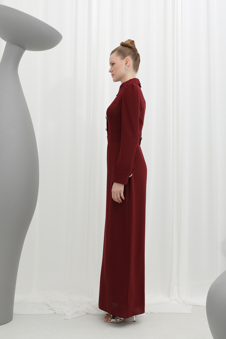Stone Detailed Mono Evening Dress