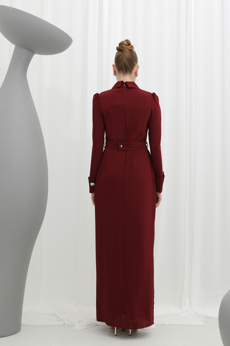Stone Detailed Mono Evening Dress