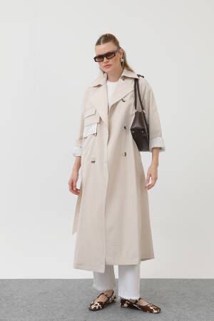 Garni Striped Detail Trench Coat - SOUL - Globality Store - Women Clothes Wholesale Turkey