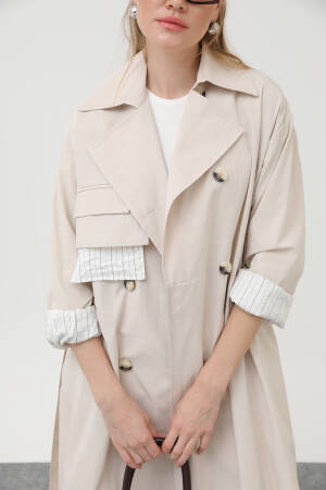 Garni Striped Detail Trench Coat - SOUL - Globality Store - Women Clothes Wholesale Turkey
