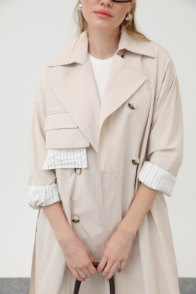 Garni Striped Detail Trench Coat