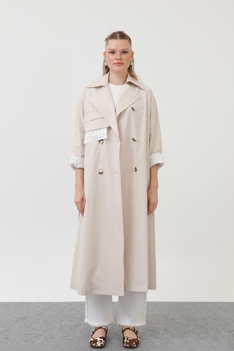 Garni Striped Detail Trench Coat