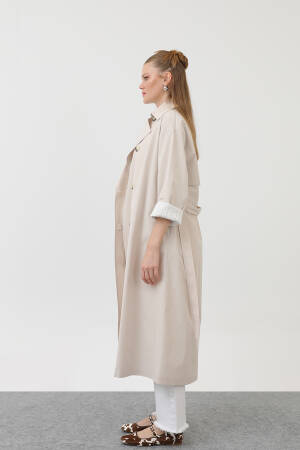 Garni Striped Detail Trench Coat - SOUL - Globality Store - Women Clothes Wholesale Turkey