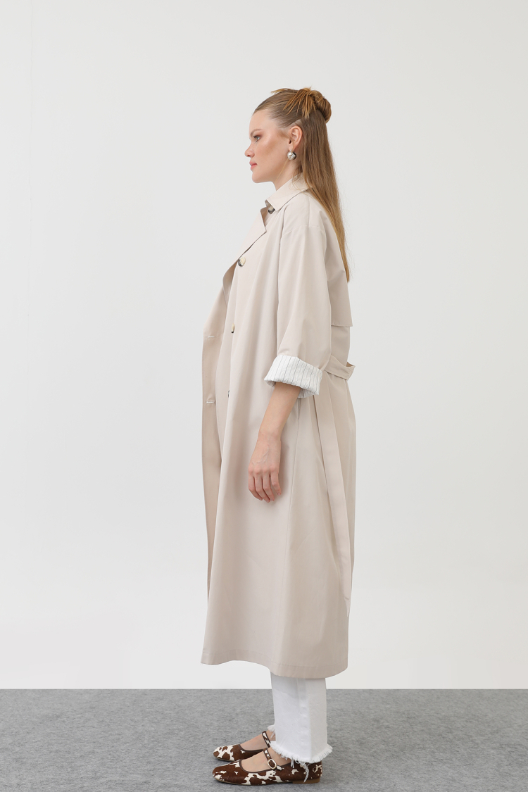 Garni Striped Detail Trench Coat