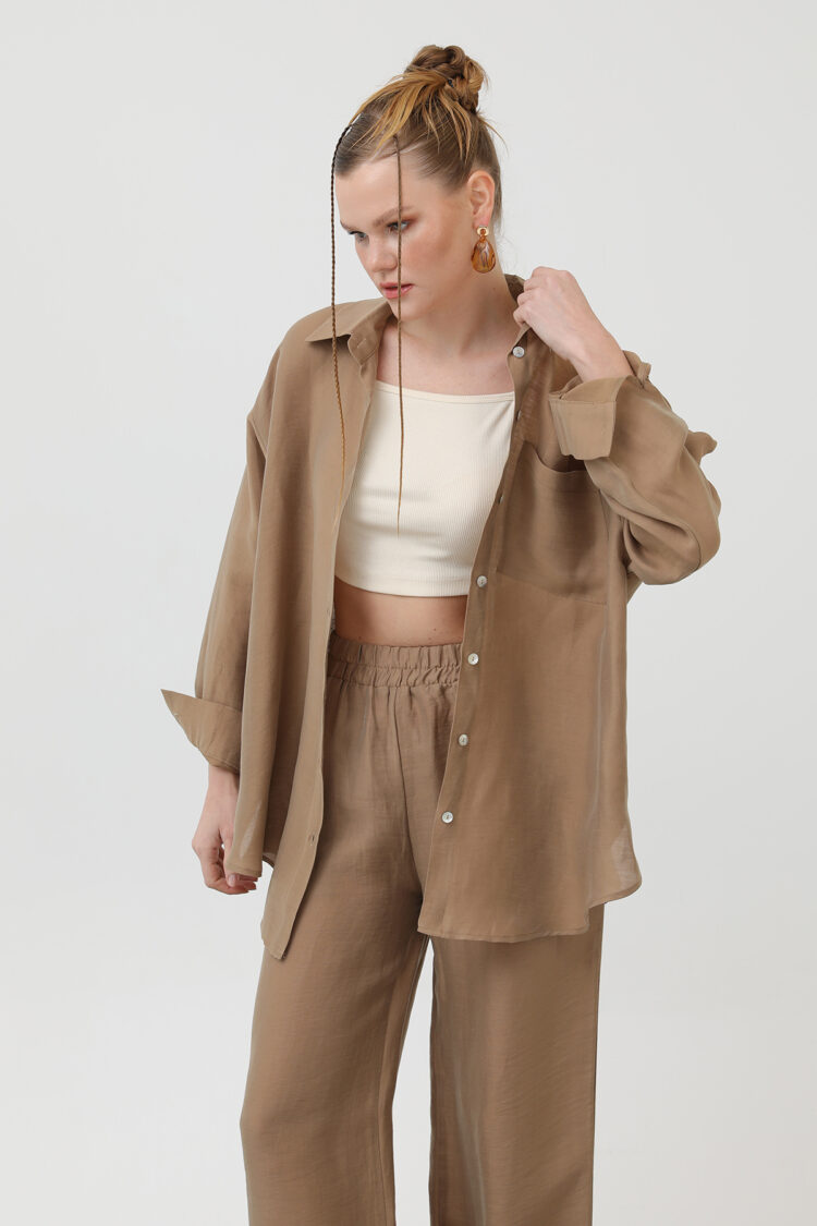 Double Linen Suit - Mink - SOUL - Globality Store - Women Clothes Wholesale Turkey