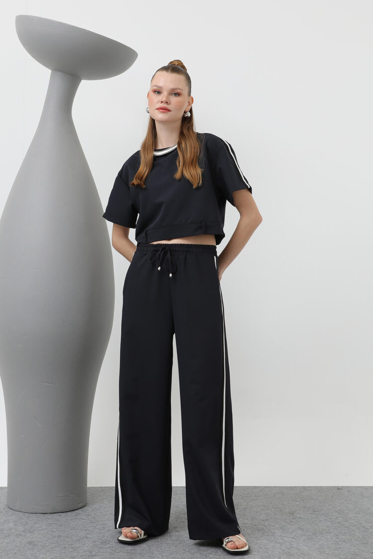 Striped Short Sleeve Suit - Navy - SOUL - Globality Store - Women Clothes Wholesale Turkey
