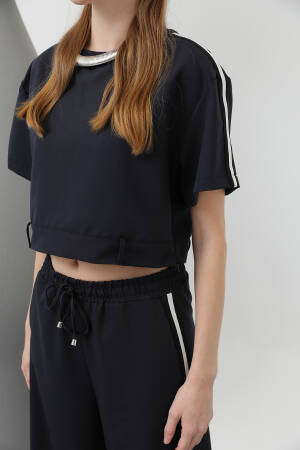 Striped Short Sleeve Suit - Navy - SOUL - Globality Store - Women Clothes Wholesale Turkey
