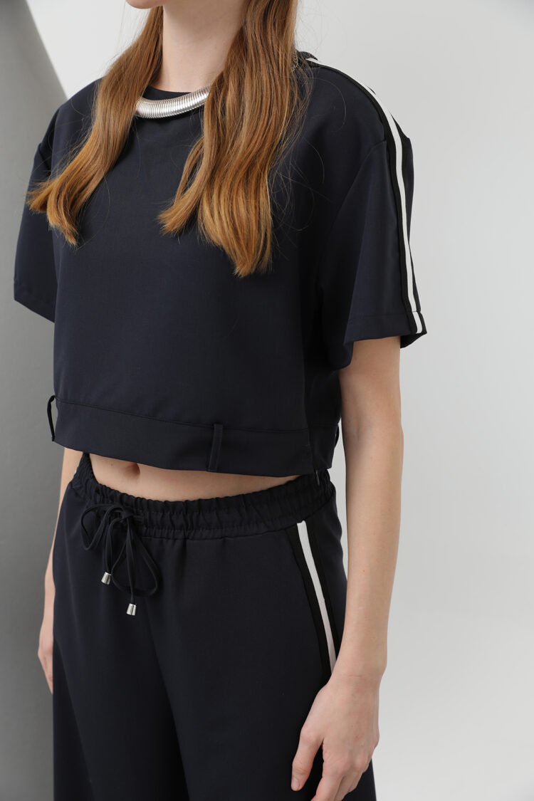 Striped Short Sleeve Suit - Navy