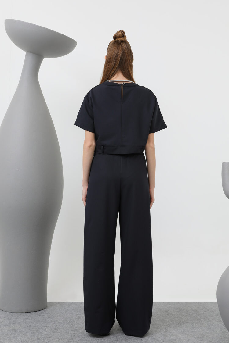 Striped Short Sleeve Suit - Navy
