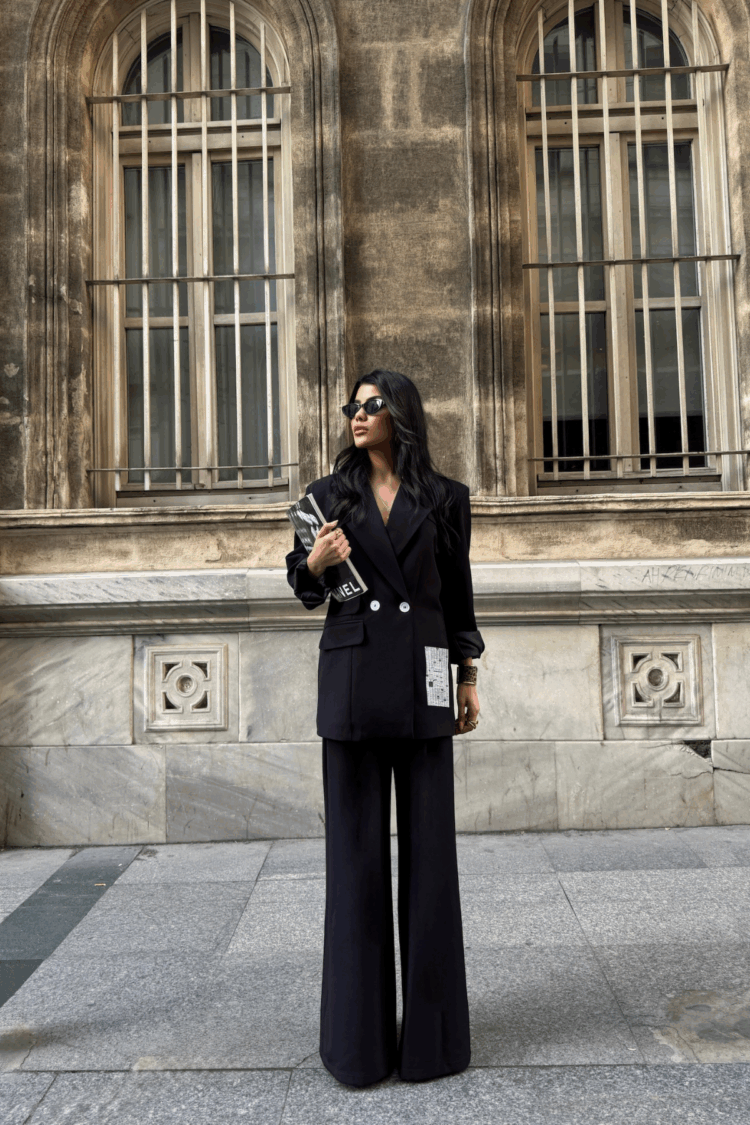 Design Label Detailed Jacket Pants Suit
