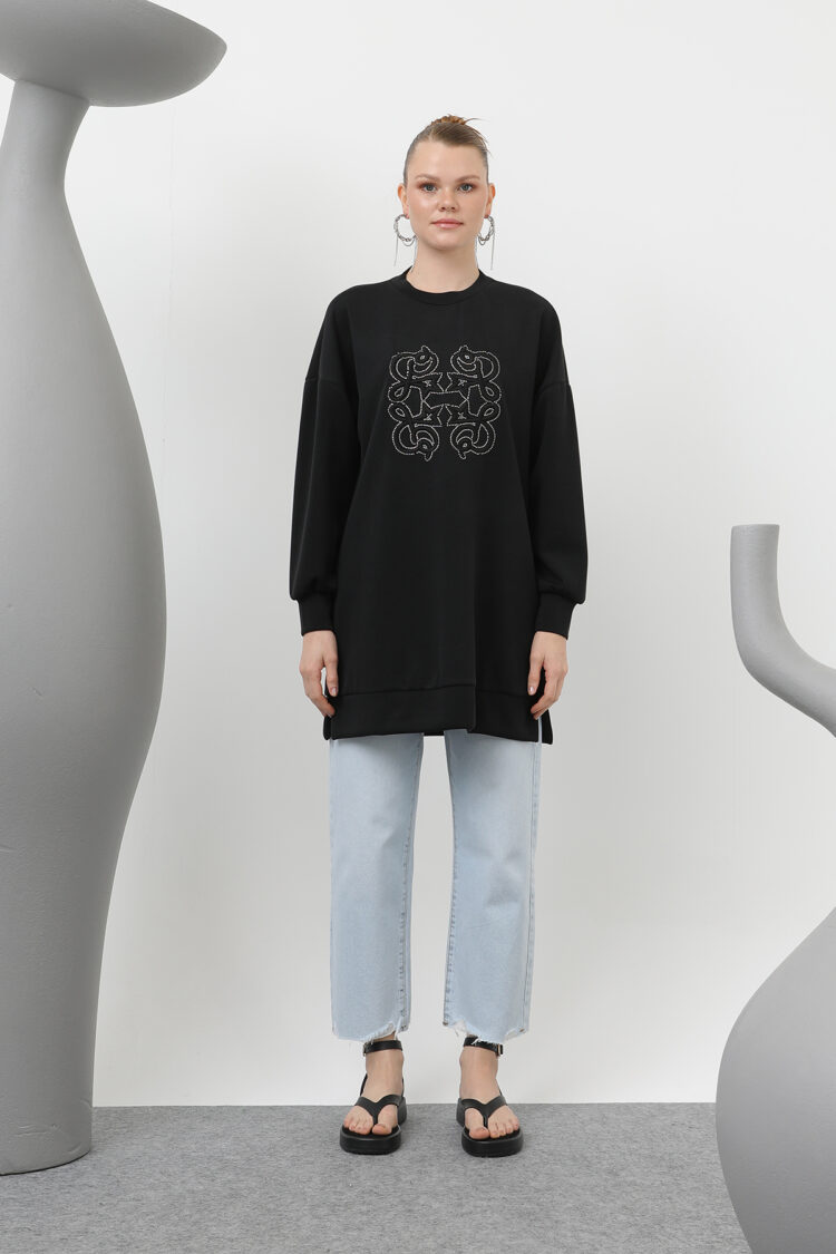 Women's Front Glued Stone Detailed Tunic