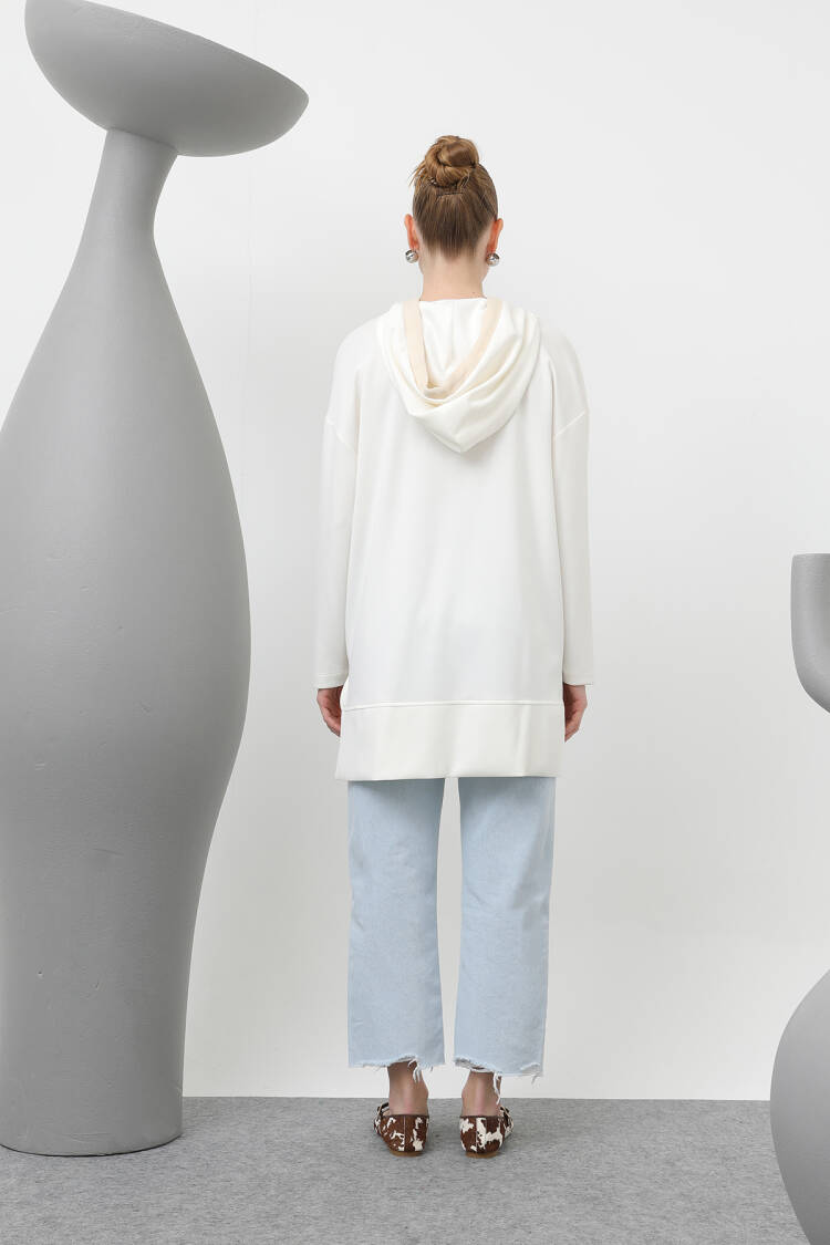 Women's Embroidery Detailed Herringbone Hooded Tunic