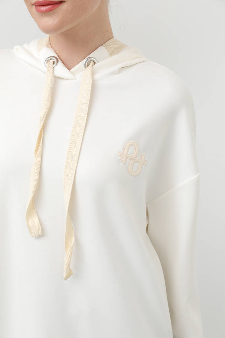 Women's Embroidery Detailed Herringbone Hooded Tunic
