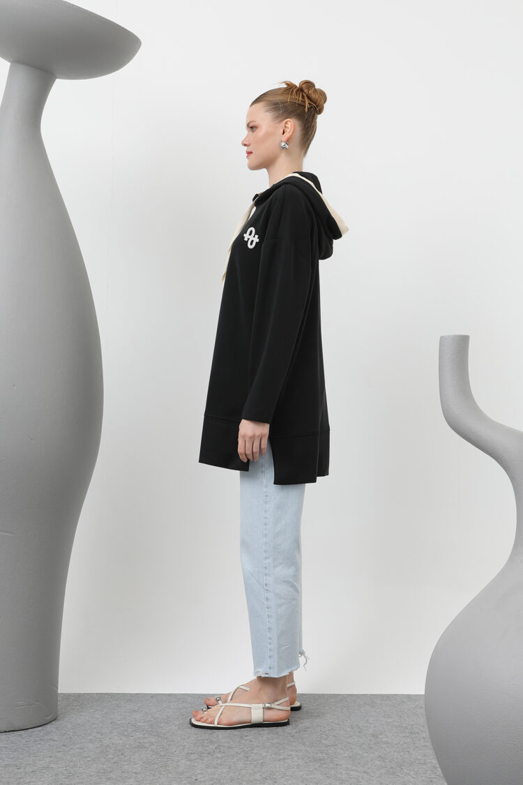 Women's Embroidery Detailed Herringbone Hooded Tunic