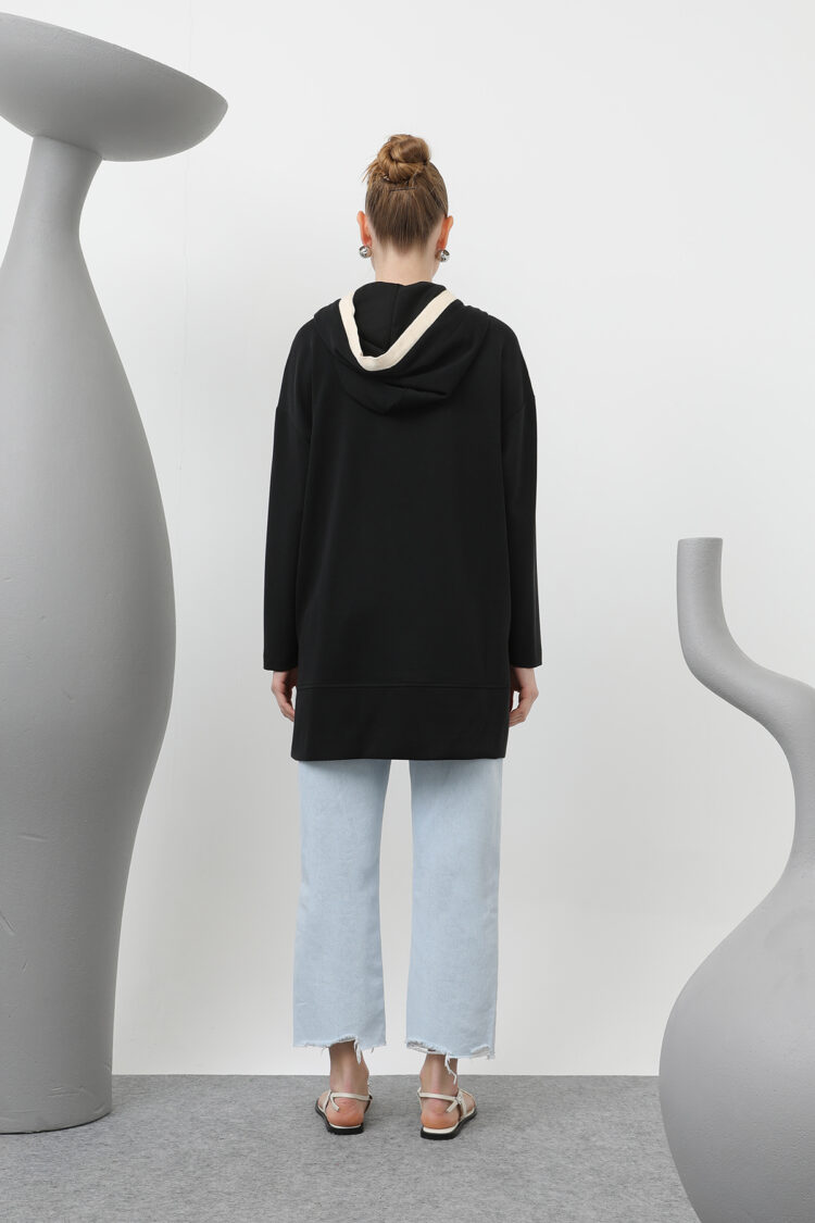 Women's Embroidery Detailed Herringbone Hooded Tunic