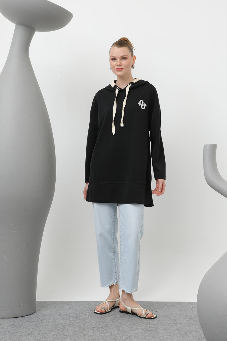 Women's Embroidery Detailed Herringbone Hooded Tunic - Puane - Globality Store - Women Clothes Wholesale Turkey