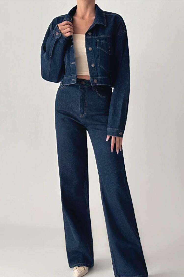 Wide Leg Rinse Jeans - Navy - Brand: LACARINO - Women's Clothing Wholesale - Globality Store