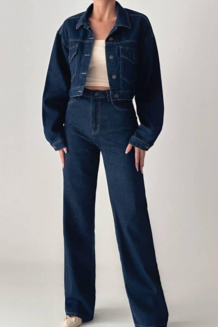 Wide Leg Rinse Jeans - Navy