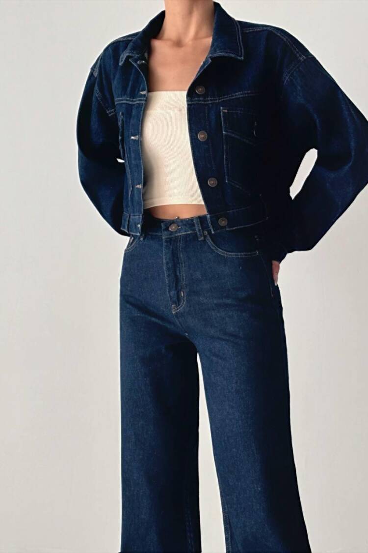 Wide Leg Rinse Jeans - Navy