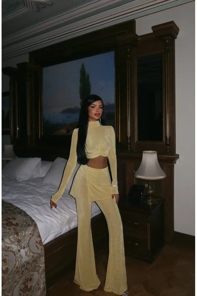Slit Detail Trousers Suit - EYYO ATELIER - Globality Store - Women Clothes Wholesale Turkey