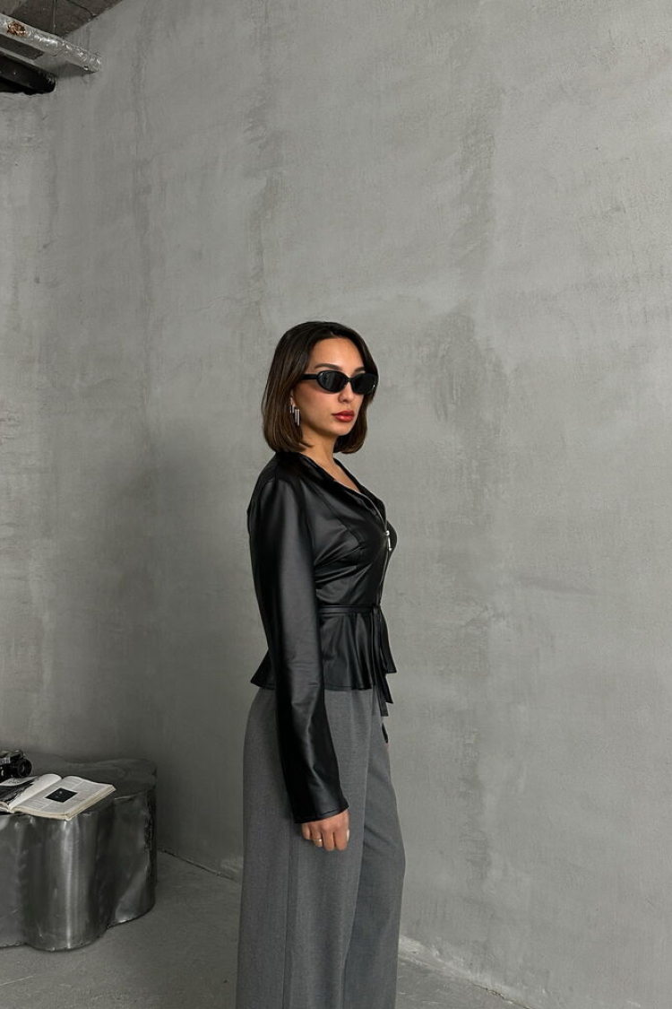 Slim Leather Jacket With Black Zipper