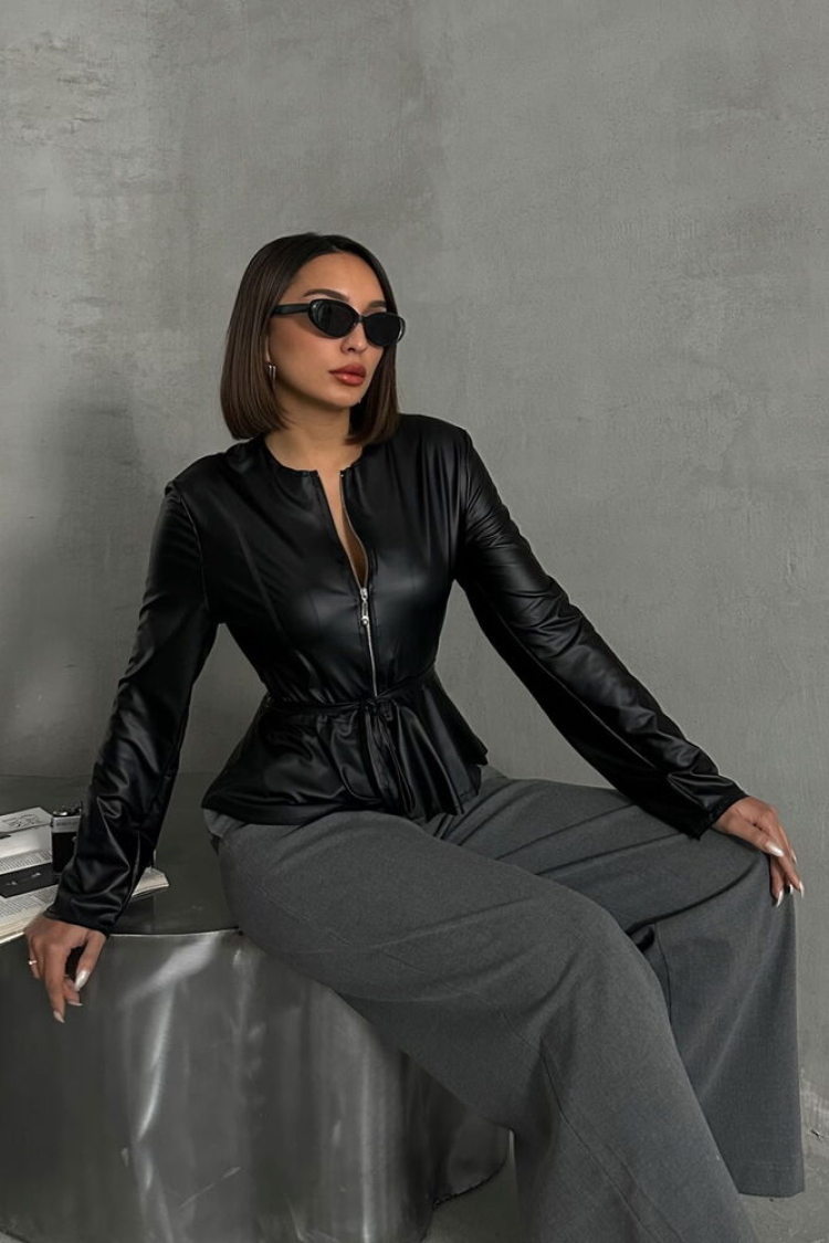 Slim Leather Jacket With Black Zipper - Topshow - Globality Store - Women Clothes Wholesale Turkey