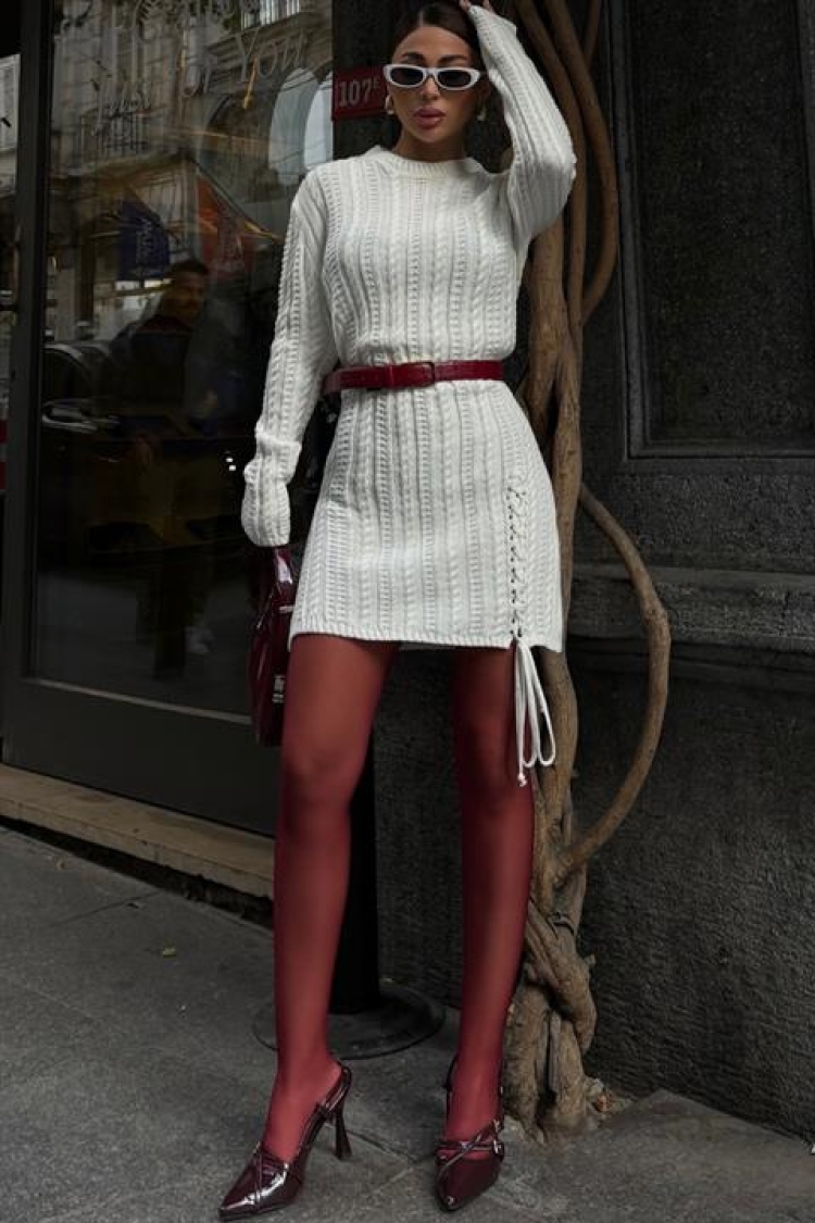 Knitted Detailed Mini Knit Dress