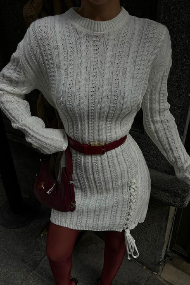 Knitted Detailed Mini Knit Dress
