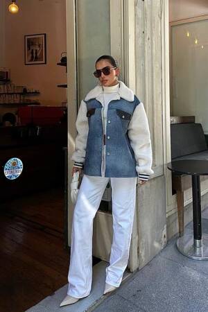 Pocket Detailed Jacket - Ecru & Blue - Sobe Istanbul - Globality Store - Women Clothes Wholesale Turkey